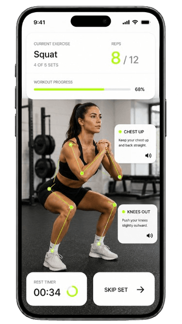 Boddy real-time squat coaching interface on iPhone