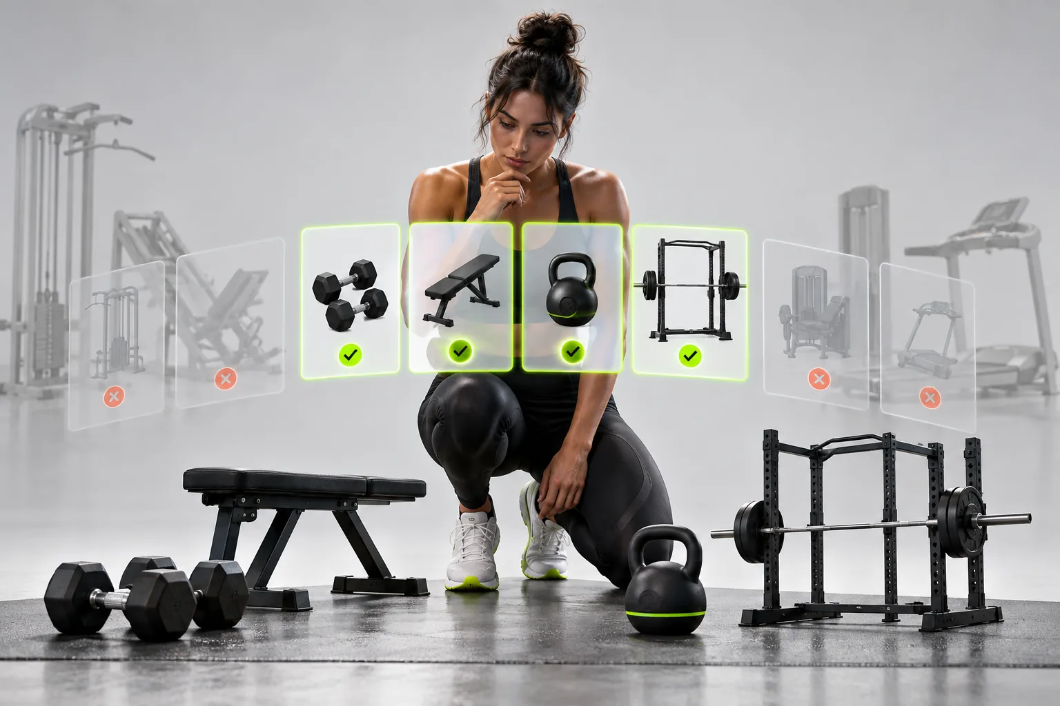 An athlete planning a workout around the gym equipment that is actually available