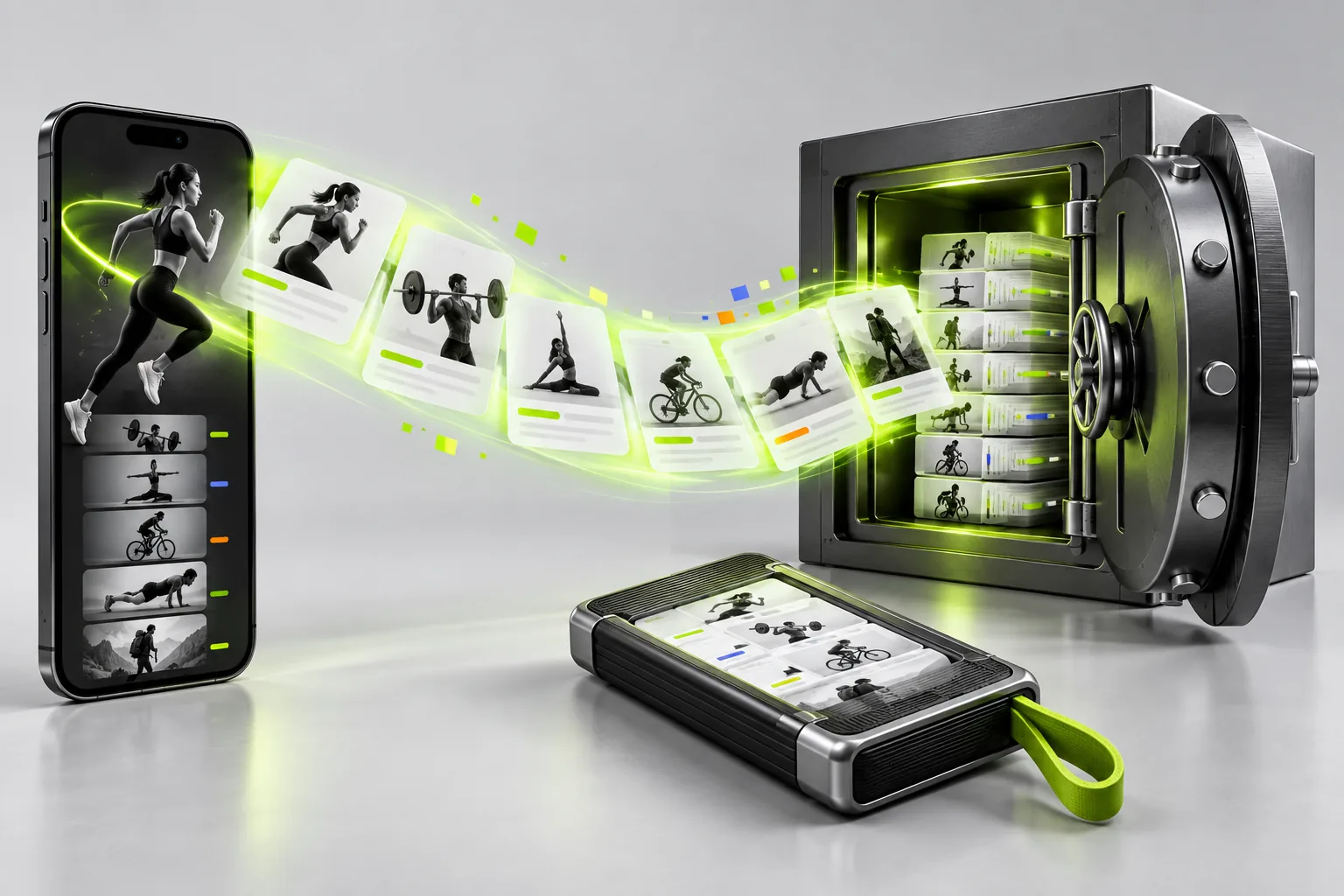 Workout records flowing from a phone into a durable and portable backup archive