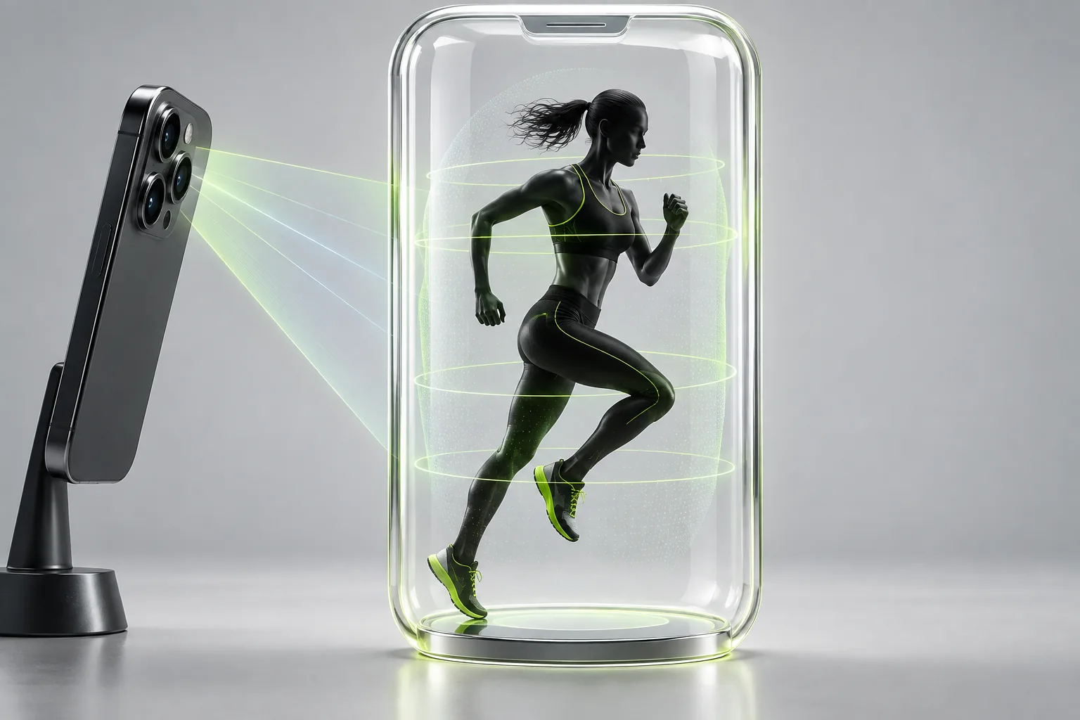 A smartphone analyzing an athlete inside a protected on-device privacy boundary