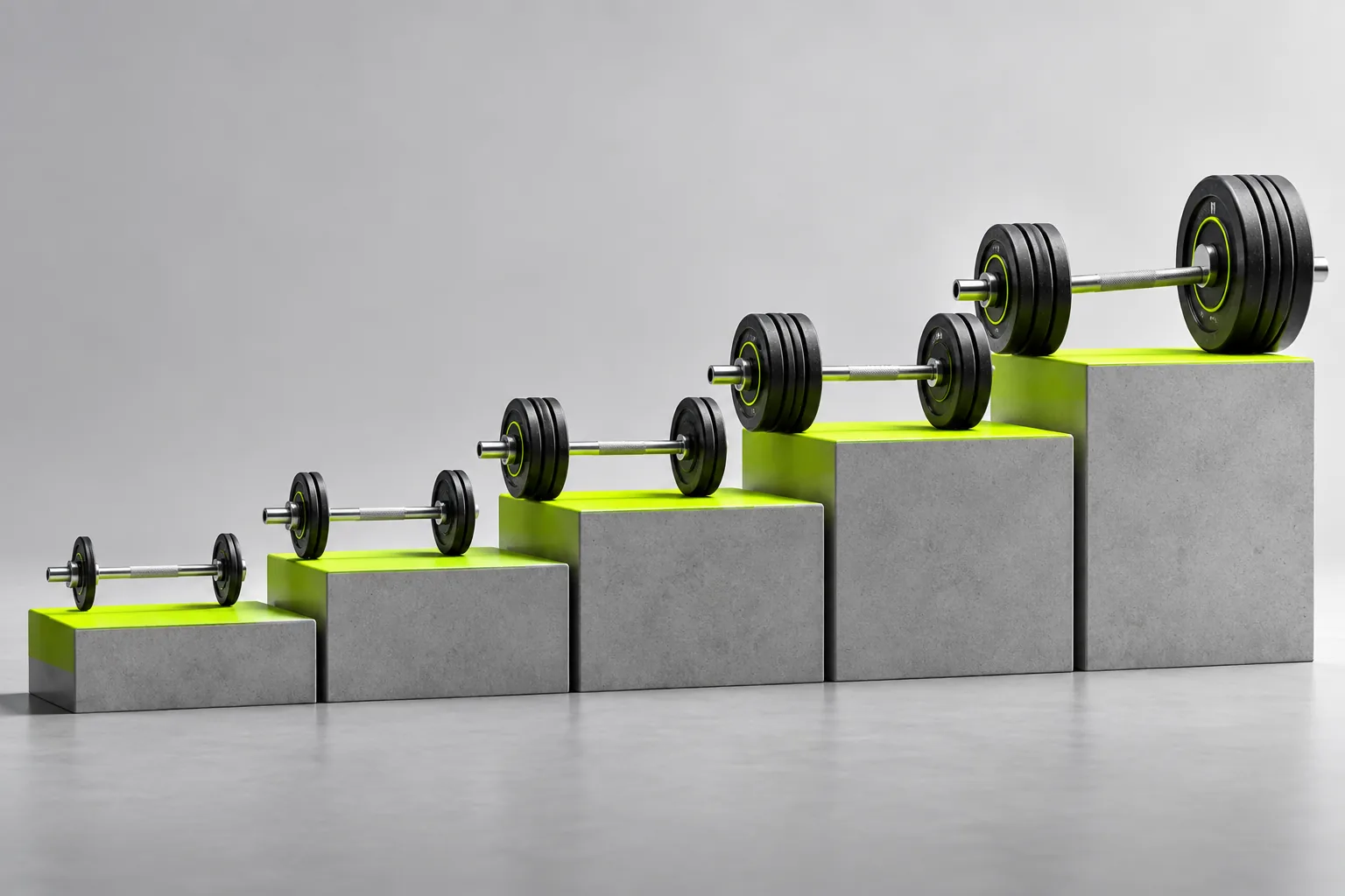 A barbell progressing through small stable steps instead of one large weight jump