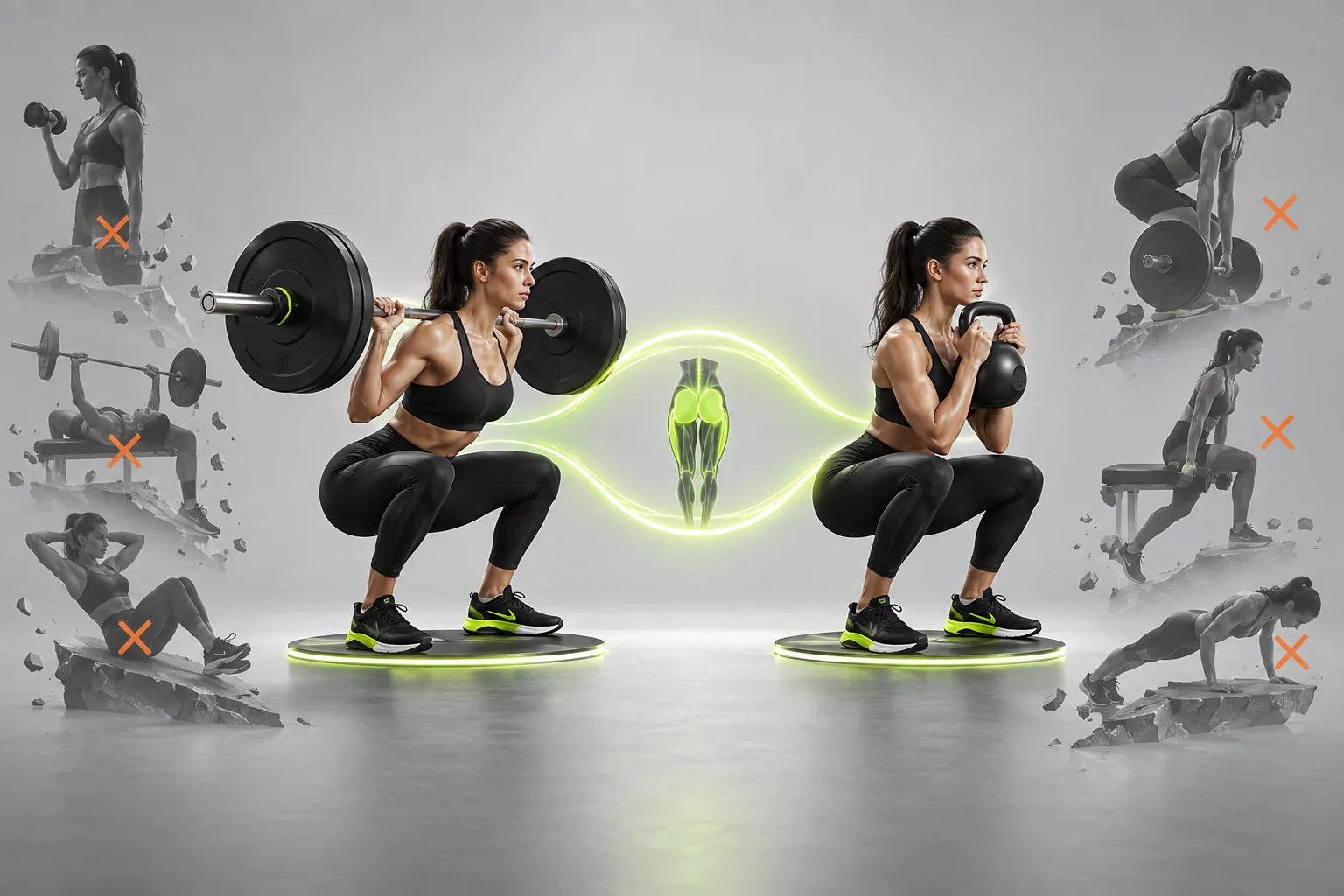 Two equivalent strength exercises connected while mismatched substitutions fall away